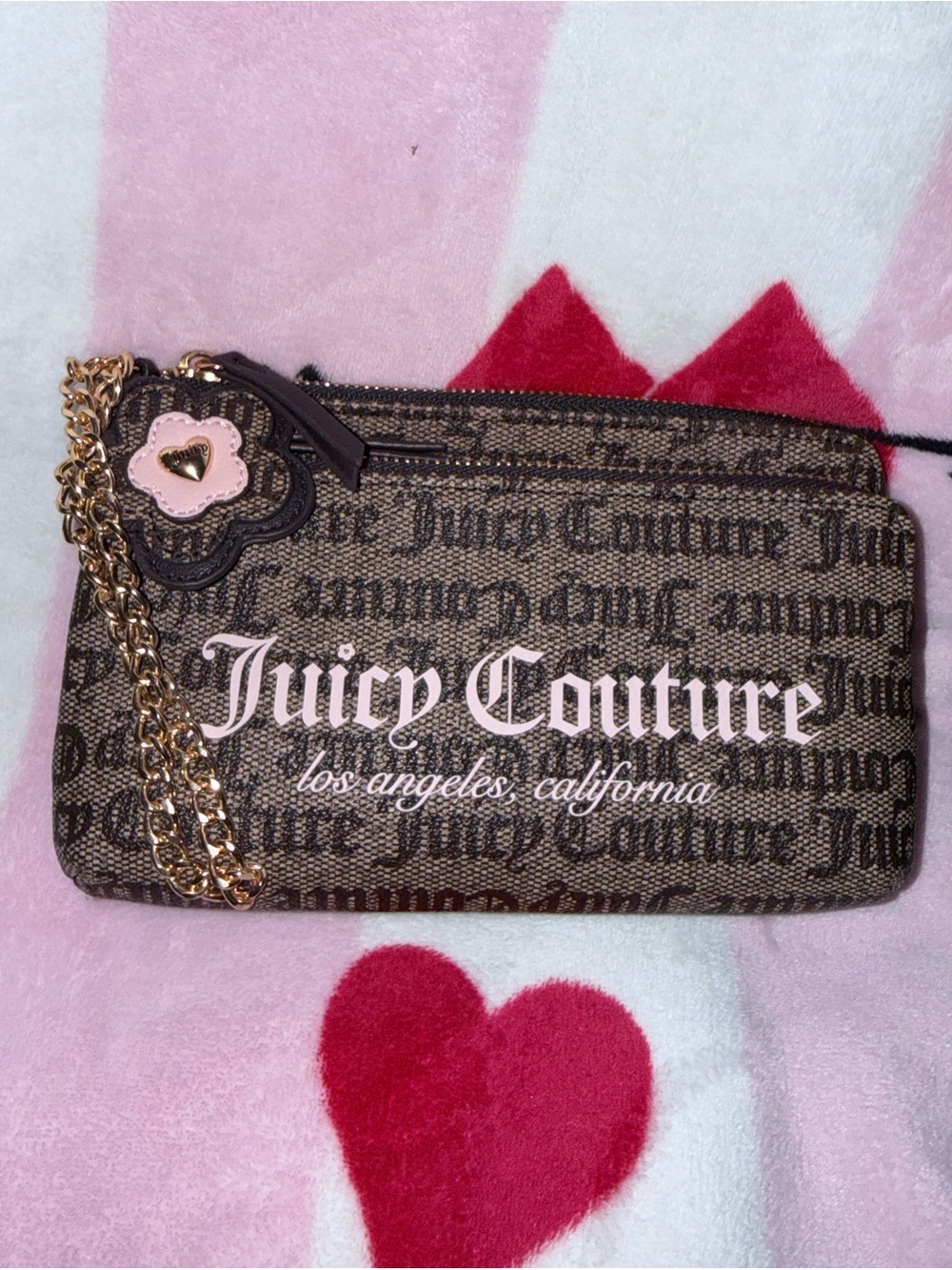 NWT Juicy Couture Summer Garden Double Zip Wallet in Taupe Dark Brown